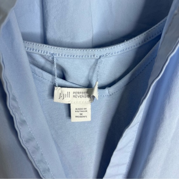 J Jill Two Piece Blouse Cami Set Blue Cotton Blend Button Down Tie Front Size 1X - Picture 4 of 11